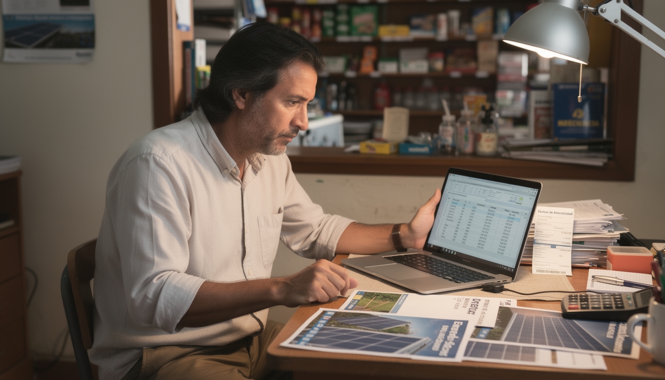Emprendedor argentino calculando retorno de inversión solar en su negocio
